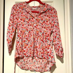 3/4 Sleeve Shirt Pink Orange Floral Juniors size 3-5 (Fits like Small)